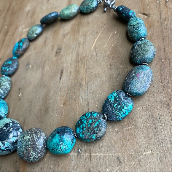Raw Turquoise and Sterling Silver Necklace and Bracelet Set - Picture 4 of 14